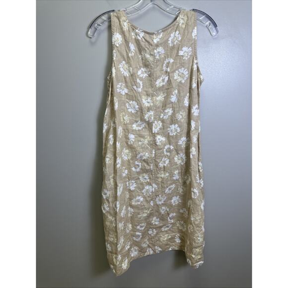 J Jill Sleeveless A Line Linen Dress S Pockets Beige Floral Print Beachy Cottage - Picture 2 of 7